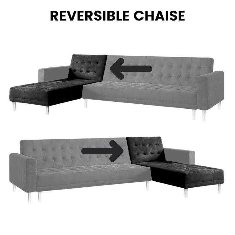 Sarantino Corner Sofa Bed Couch with Chaise - Black image 5