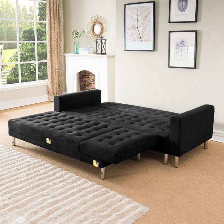 Sarantino Corner Sofa Bed Couch with Chaise - Black image 7