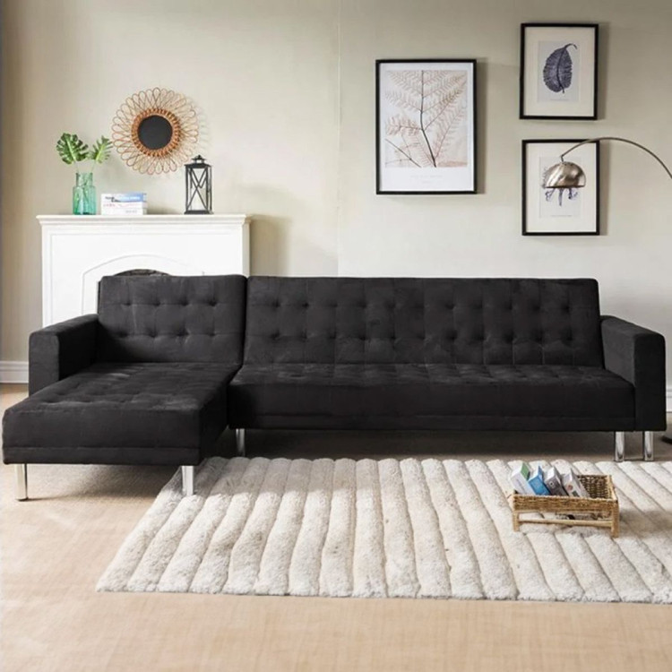 Sarantino Corner Sofa Bed Couch with Chaise - Black image 8