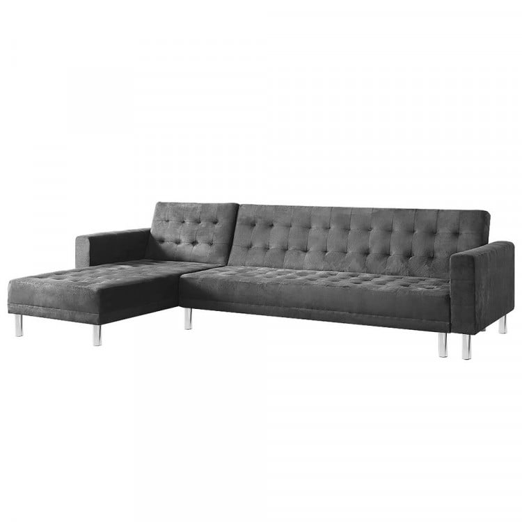 Suede Corner Sofa Bed Couch with Chaise - Grey image 4