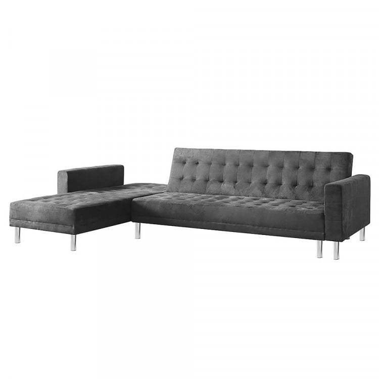 Suede Corner Sofa Bed Couch with Chaise - Grey image 3