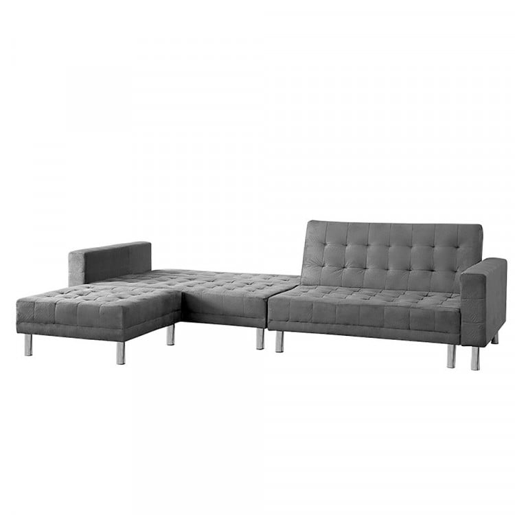 Suede Corner Sofa Bed Couch with Chaise - Grey image 6