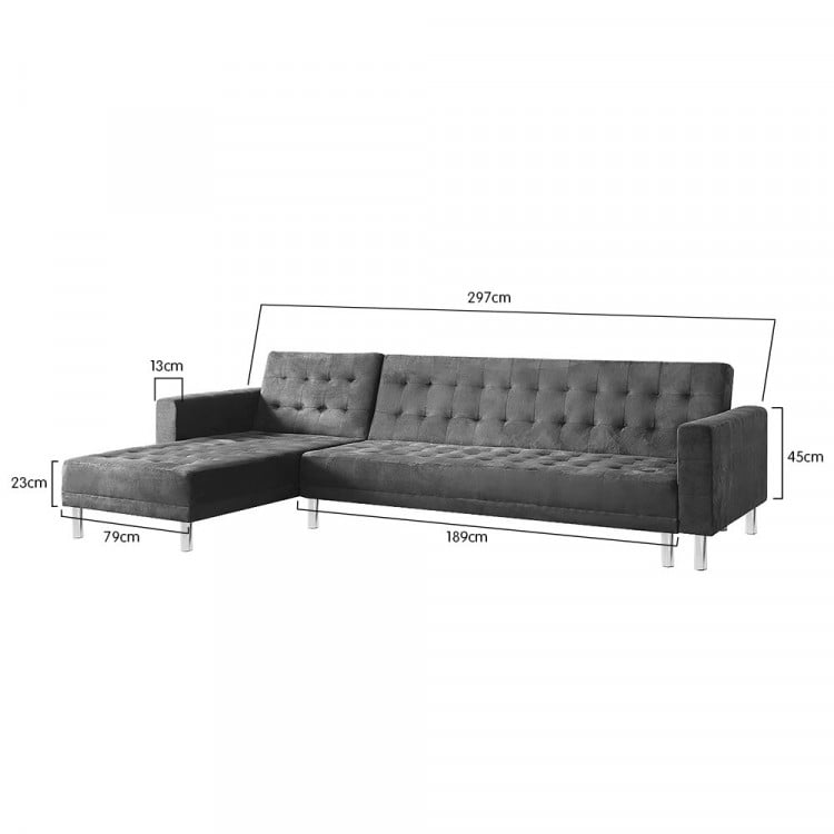 Suede Corner Sofa Bed Couch with Chaise - Grey image 8