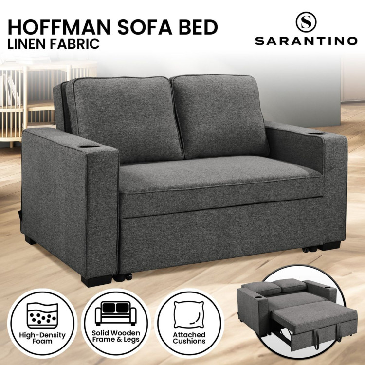 Sarantino Hoffman Linen Sofa Bed with Cushions & Cup Holders Dark Grey image 12