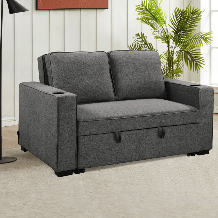 Sarantino Hoffman Linen Sofa Bed with Cushions & Cup Holders Dark Grey image 11