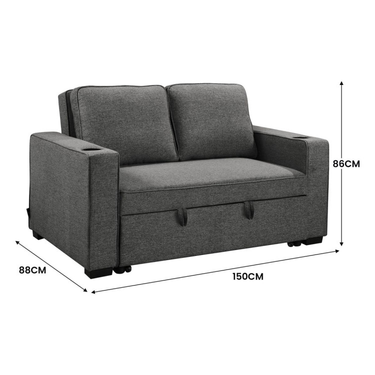 Sarantino Hoffman Linen Sofa Bed with Cushions & Cup Holders Dark Grey image 4