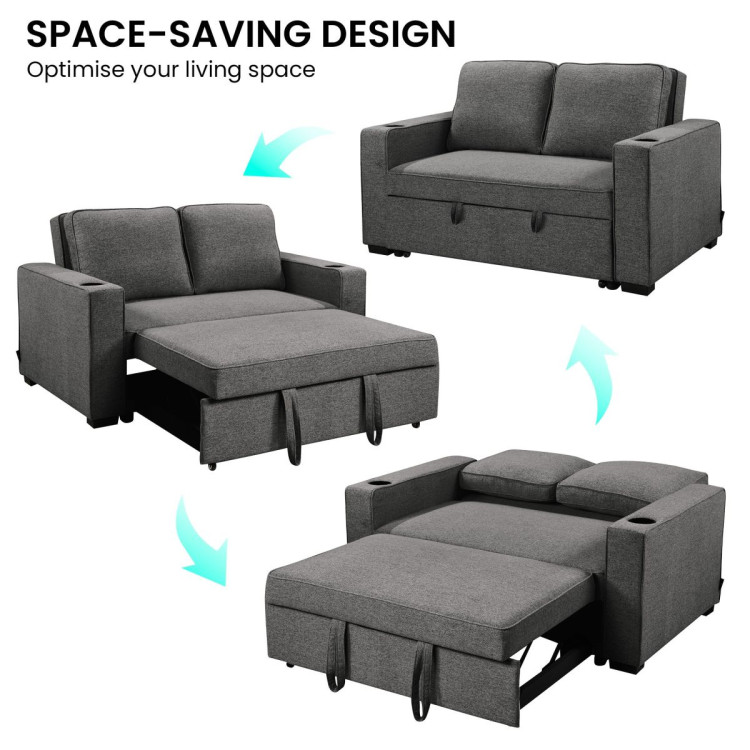 Sarantino Hoffman Linen Sofa Bed with Cushions & Cup Holders Dark Grey image 7