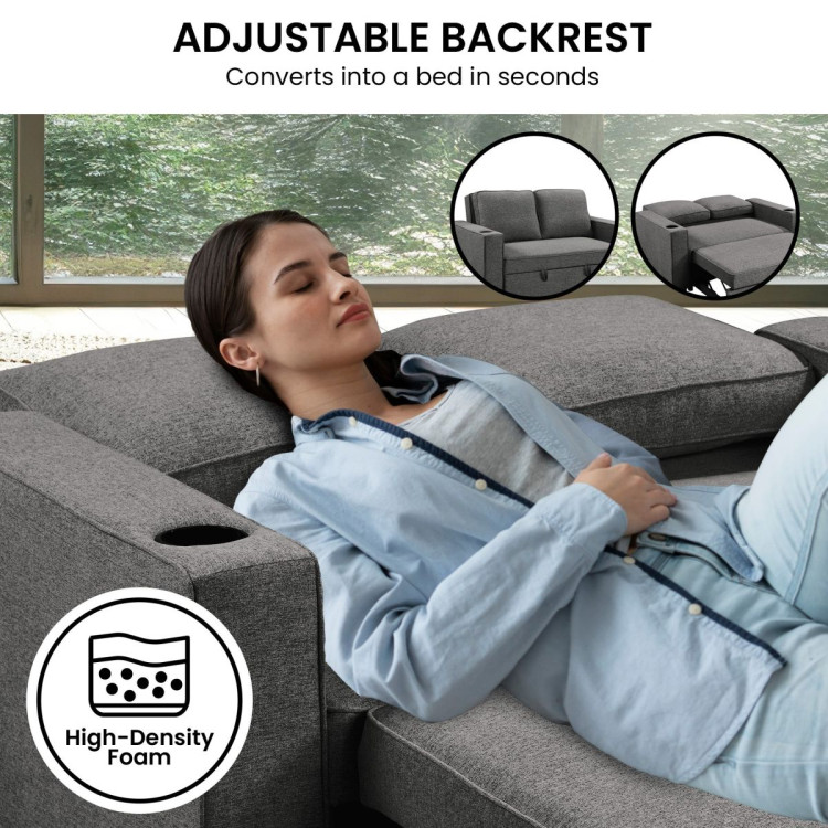 Sarantino Hoffman Linen Sofa Bed with Cushions & Cup Holders Dark Grey image 9