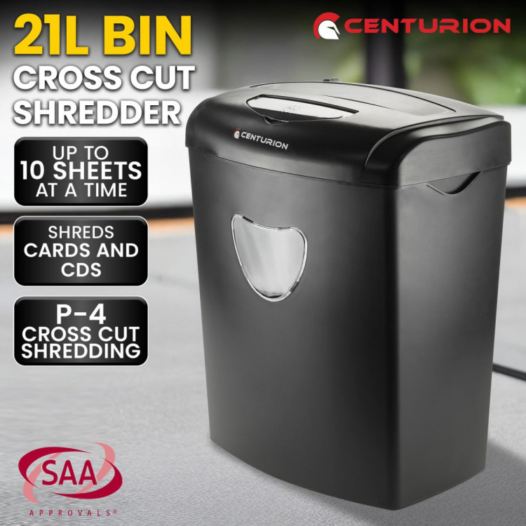 Centurion 21L Cross-Cut Office Shredder 10-Sheet Paper, CD & Credit Card Security image 15