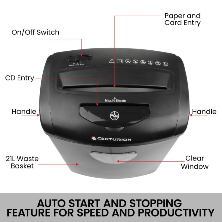 Centurion 21L Cross-Cut Office Shredder 10-Sheet Paper, CD & Credit Card Security image 9