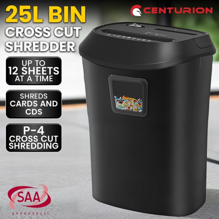 Centurion 25L 12-Sheet Paper Shredder Electric Cross-Cut Home & Office Cutter image 13
