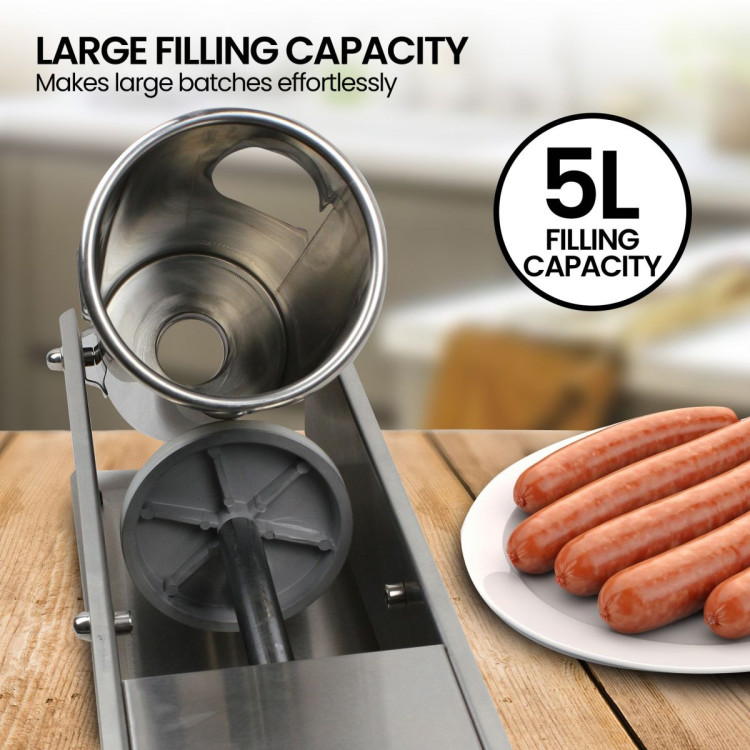 Pronti 5L Stainless Steel Horizontal Sausage Stuffer image 7