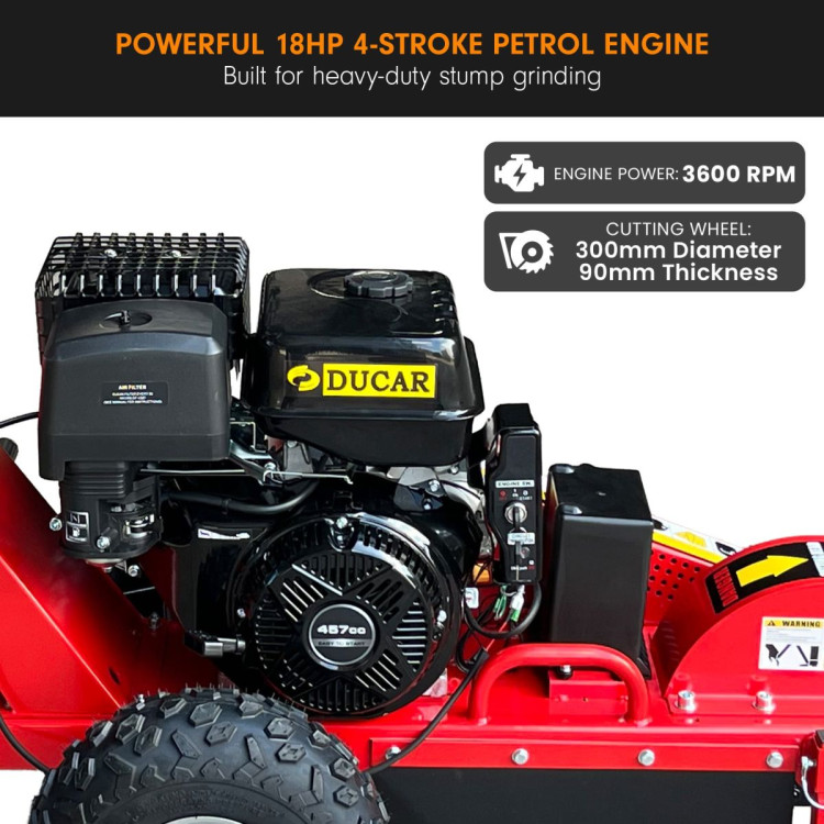 Ducar Stump Grinder 457cc 18HP Petrol Engine with Key Start & Tungsten Carbide Teeth image 9