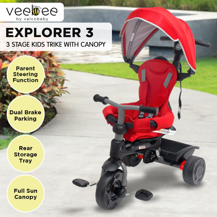 Veebee Explorer 3-Stage Kids Trike with Canopy - Red image 8