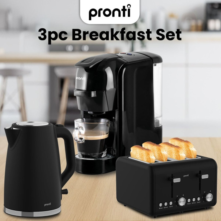 Pronti Breakfast Set with HomeMaid Coffee Machine, Silver Noir Toaster & Kettle image 3