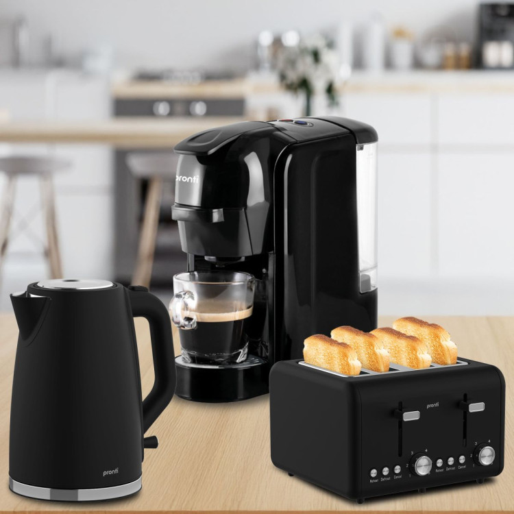 Pronti Breakfast Set with HomeMaid Coffee Machine, Silver Noir Toaster & Kettle image 14