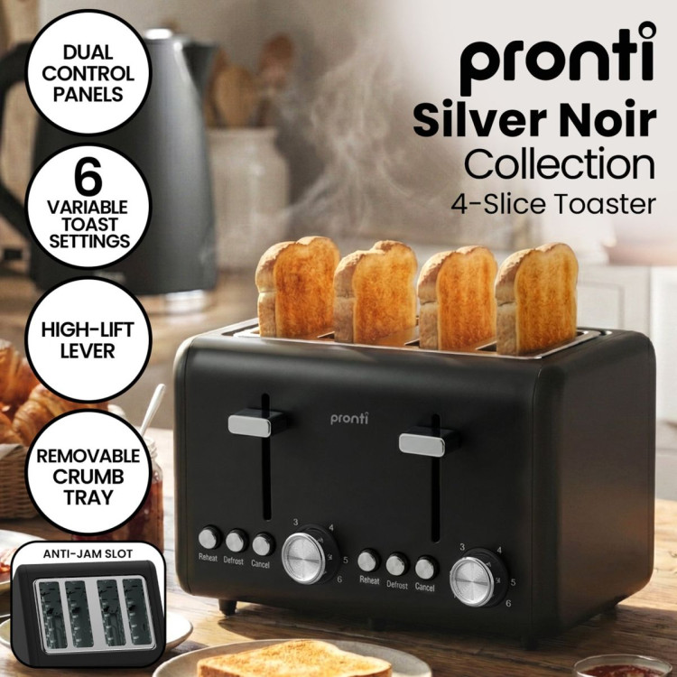 Pronti Breakfast Set with 1.6L Coffee Machine, Silver Noir Toaster & Kettle image 6