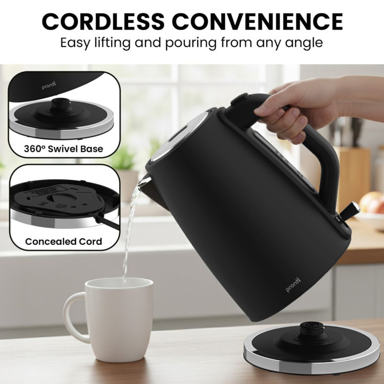 Pronti Breakfast Set with 1.6L Coffee Machine, Silver Noir Toaster & Kettle image 12