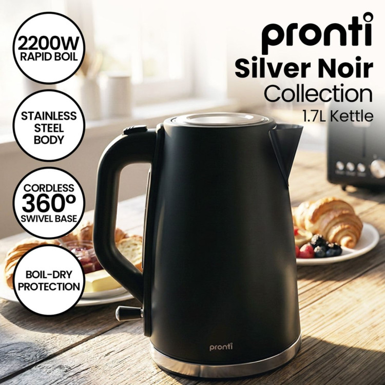 Pronti Breakfast Set with 1.25L Coffee Machine, Silver Noir Toaster & Kettle image 4