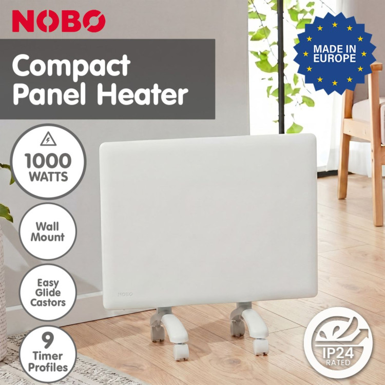 Nobo 1000W Compact Electric Panel Heater with Castors & Wall Mount - Refurbished image 15