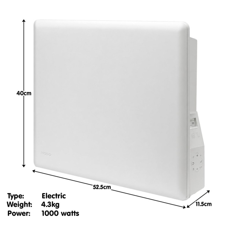 Nobo 1000W Compact Electric Panel Heater with Castors & Wall Mount - Refurbished image 3