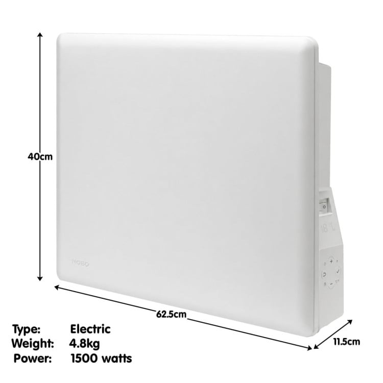 Nobo 1500W Compact Electric Panel Heater with Castors & Wall Mount - Refurbished image 3