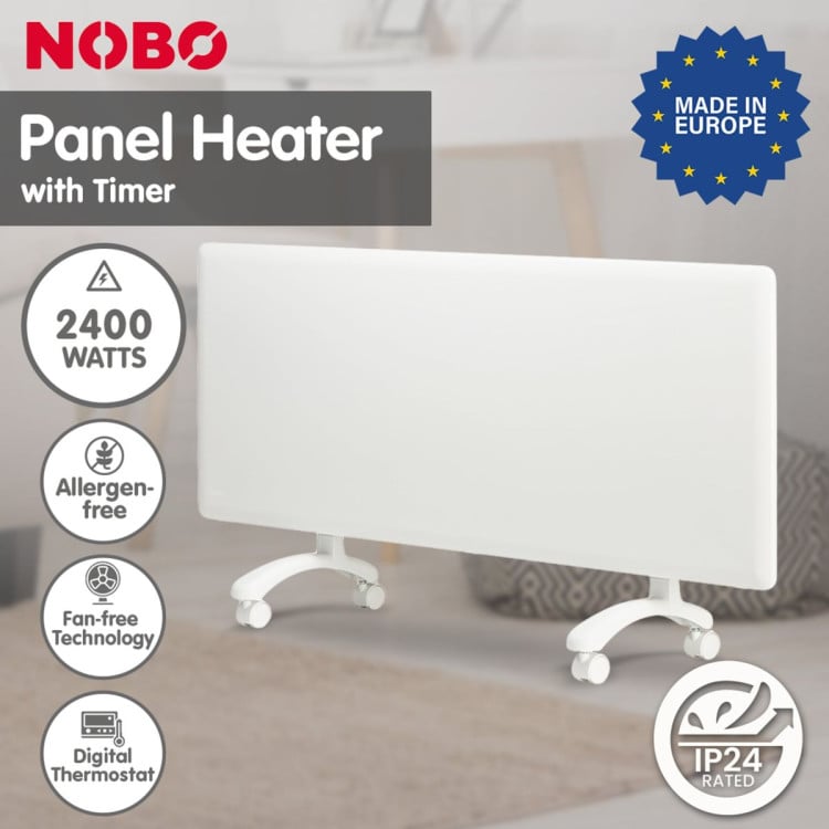 Nobo 2400W T2-NTL4T24 Electric Panel Heater with Timer Tilt Switch Silent Operation & Allergy-Free - Refurbished image 3