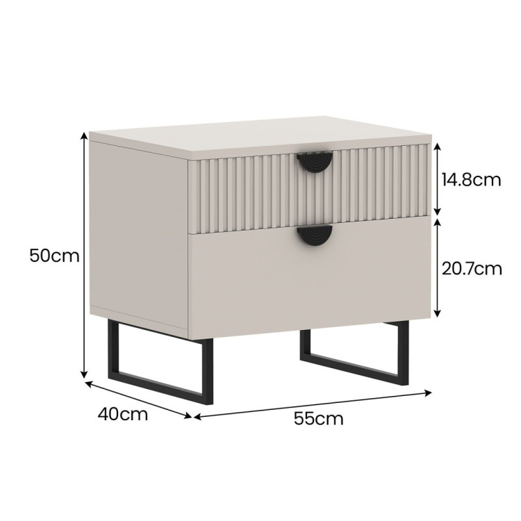 Sarantino Tessa Fluted 2-Drawer Bedside Table - Taupe image 4