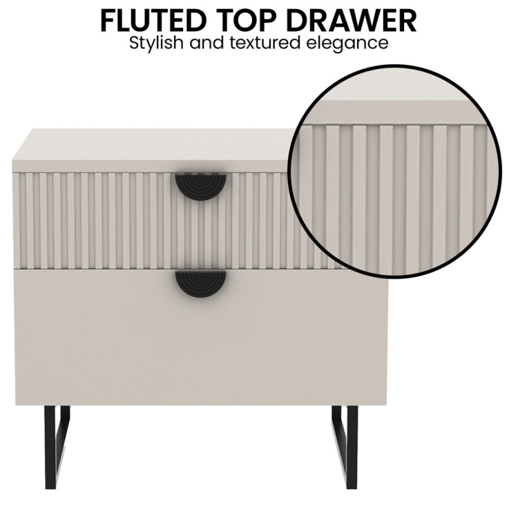 Sarantino Tessa Fluted 2-Drawer Bedside Table - Taupe image 7