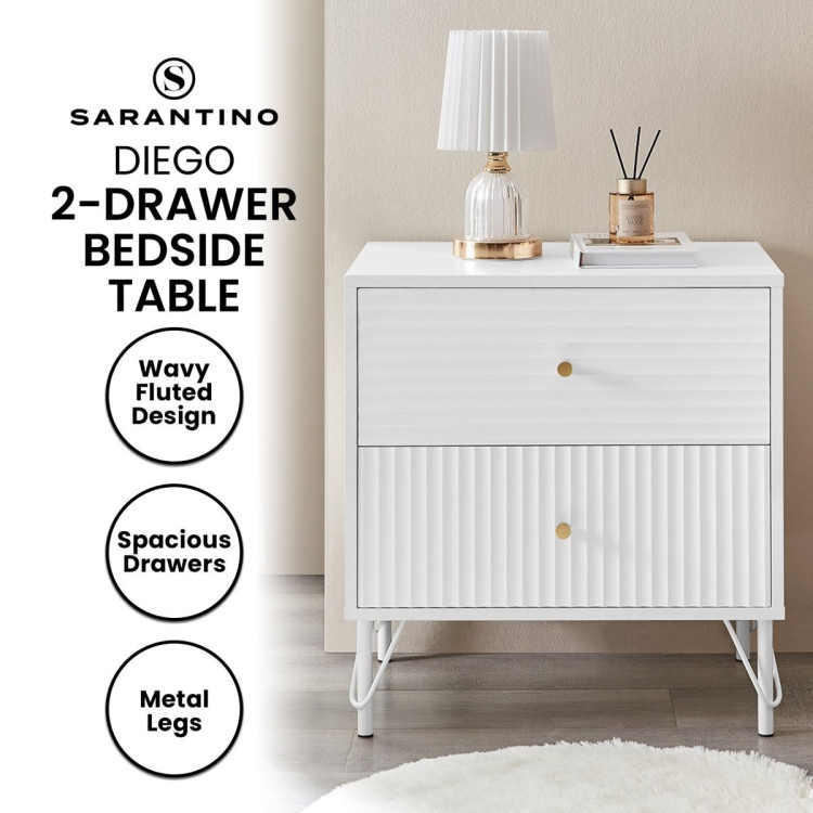 Sarantino Diego Bedside Table Night Stand with 2 Drawers - White image 10