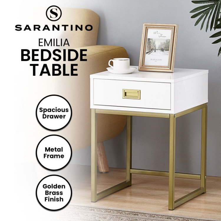 Sarantino Emilia Bedside Table Night Stand - White/Gold image 10