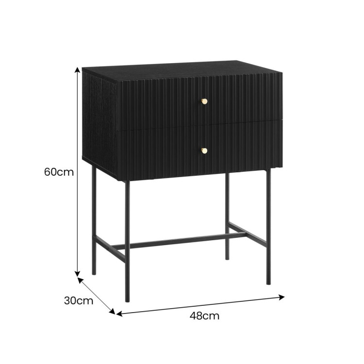 Sarantino Arden Fluted 2-Drawer Bedside Table Night Stand - Black image 4