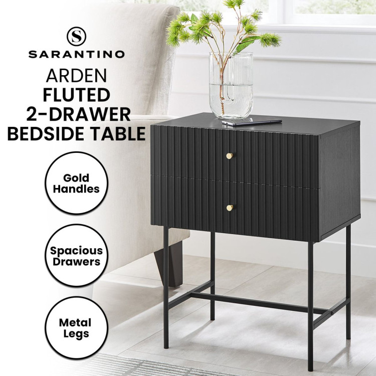 Sarantino Arden Fluted 2-Drawer Bedside Table Night Stand - Black image 10