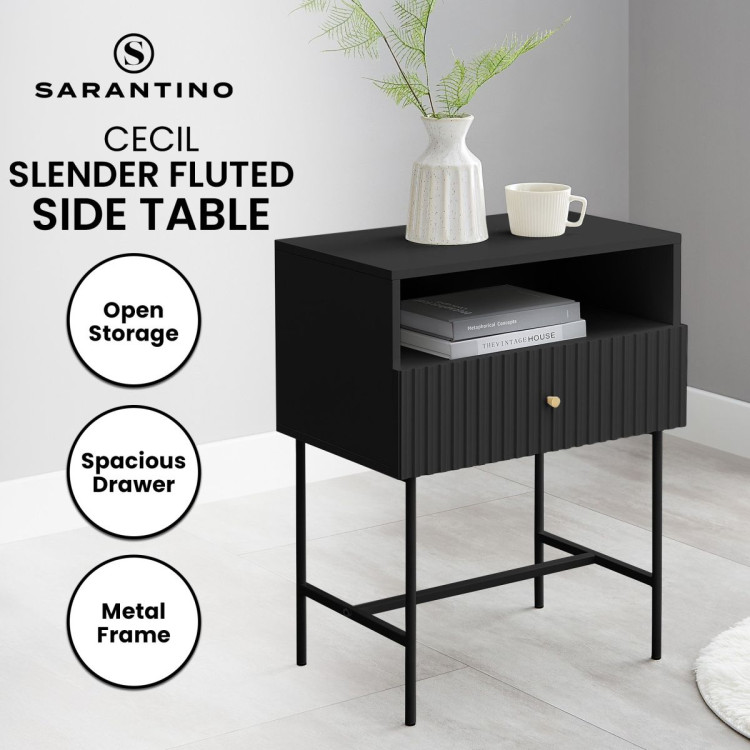 Sarantino Cecil Slender Fluted Bedside Table - Black image 4
