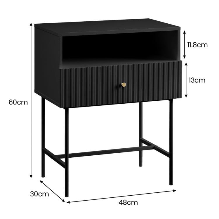 Sarantino Cecil Slender Fluted Bedside Table - Black image 5