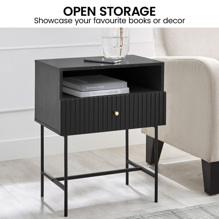 Sarantino Cecil Slender Fluted Bedside Table - Black image 7