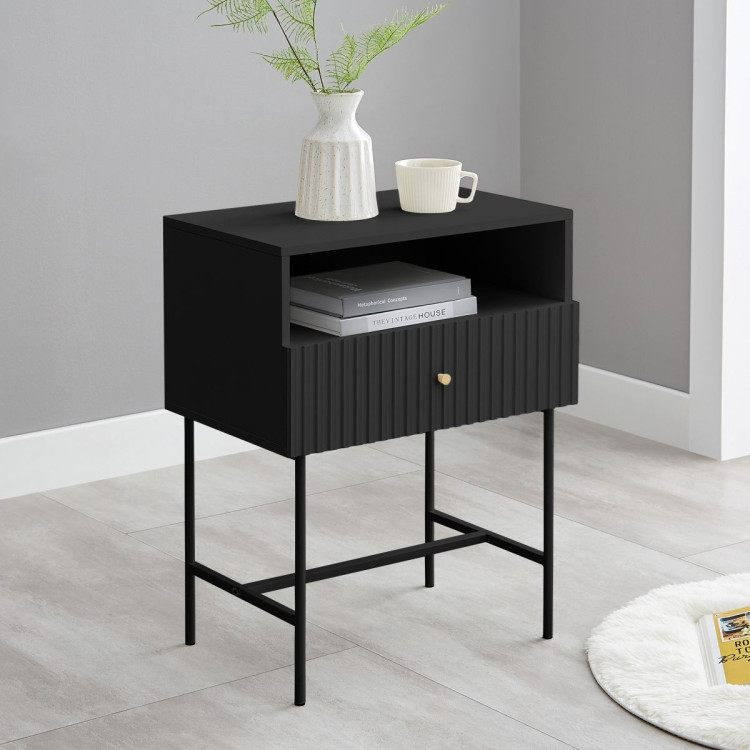 Sarantino Cecil Slender Fluted Bedside Table - Black image 10
