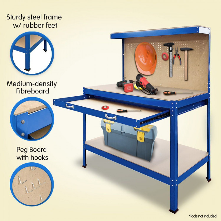2-Layered Work Bench Garage Storage Table Tool Shop Shelf Blue image 5