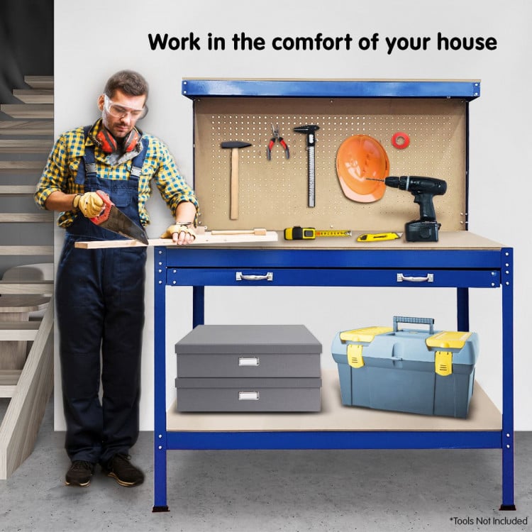 2-Layered Work Bench Garage Storage Table Tool Shop Shelf Blue image 7