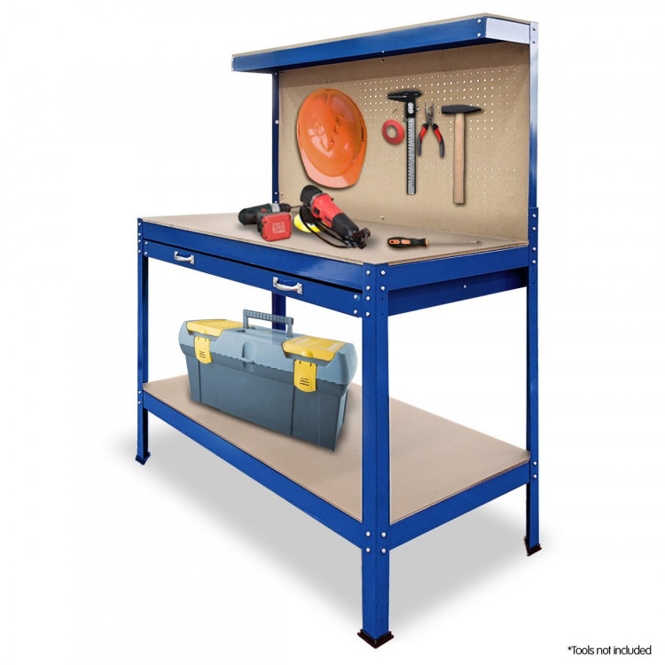 2-Layered Work Bench Garage Storage Table Tool Shop Shelf Blue image 13