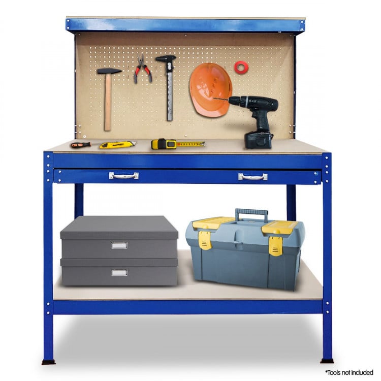 2-Layered Work Bench Garage Storage Table Tool Shop Shelf Blue image 2