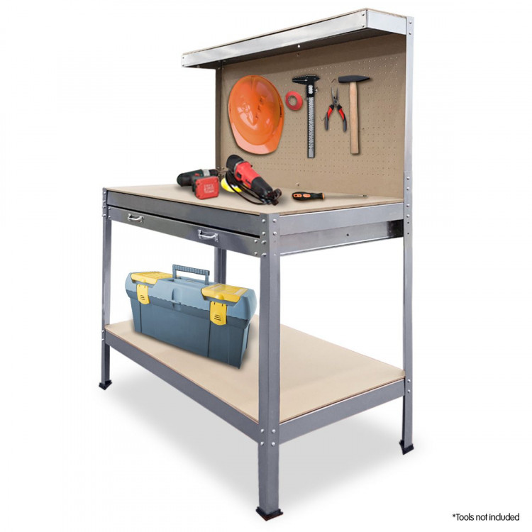 2-Layered Work Bench Garage Storage Table Tool Shop Shelf Silver image 13