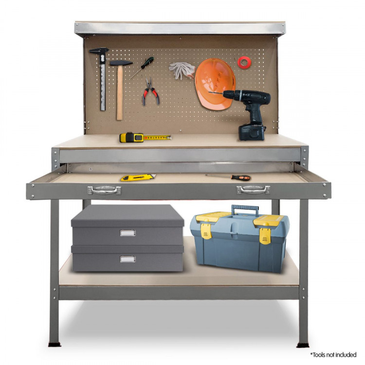 2-Layered Work Bench Garage Storage Table Tool Shop Shelf Silver image 3