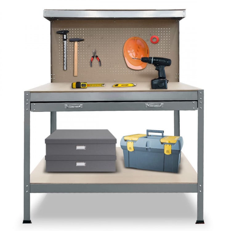 2-Layered Work Bench Garage Storage Table Tool Shop Shelf Silver