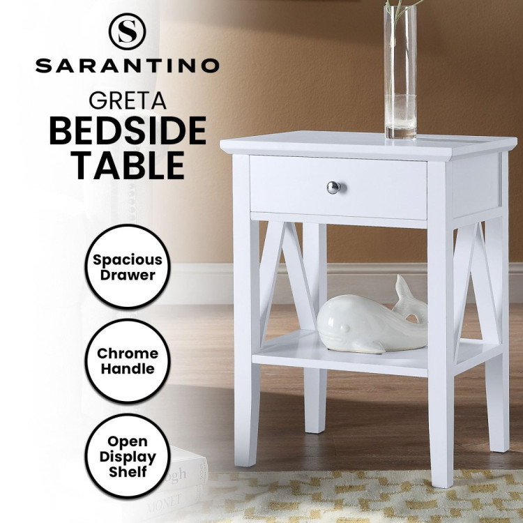 Sarantino Greta Bedside Table with Drawer - White image 10