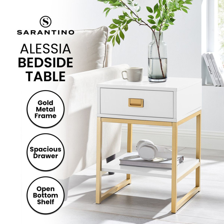 Sarantino Alessia Bedside Table - White/Gold image 10