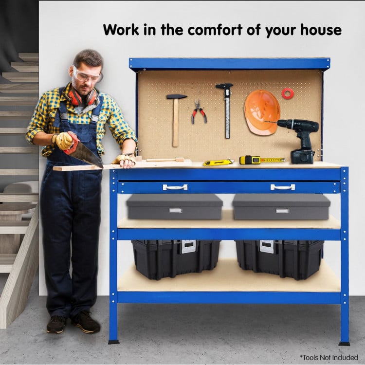 3-Layered Work Bench Garage Storage Table Tool Shop Shelf Blue image 12