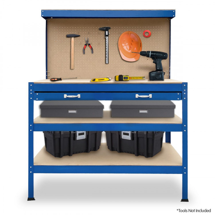 3-Layered Work Bench Garage Storage Table Tool Shop Shelf Blue image 2
