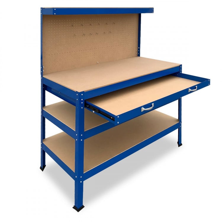 3-Layered Work Bench Garage Storage Table Tool Shop Shelf Blue image 6