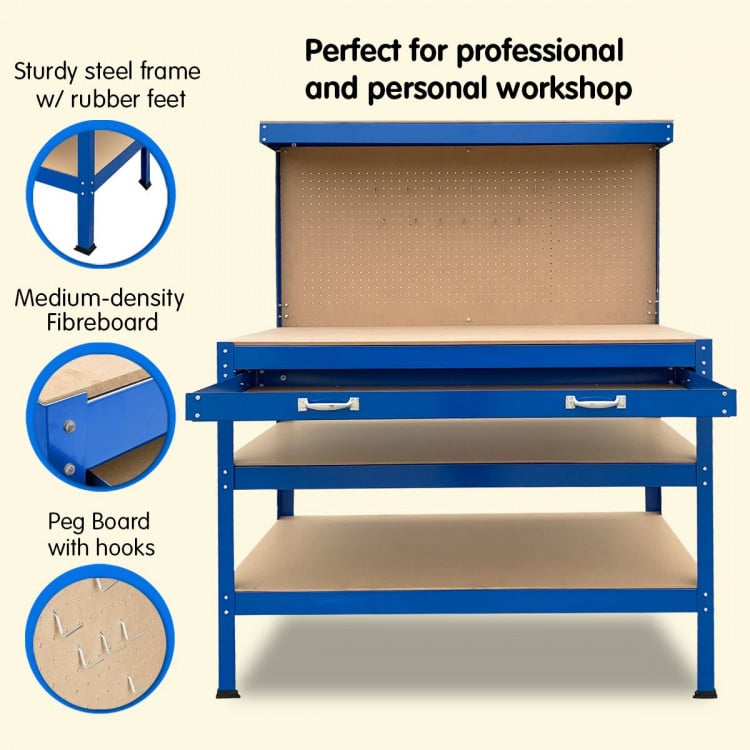 3-Layered Work Bench Garage Storage Table Tool Shop Shelf Blue image 10